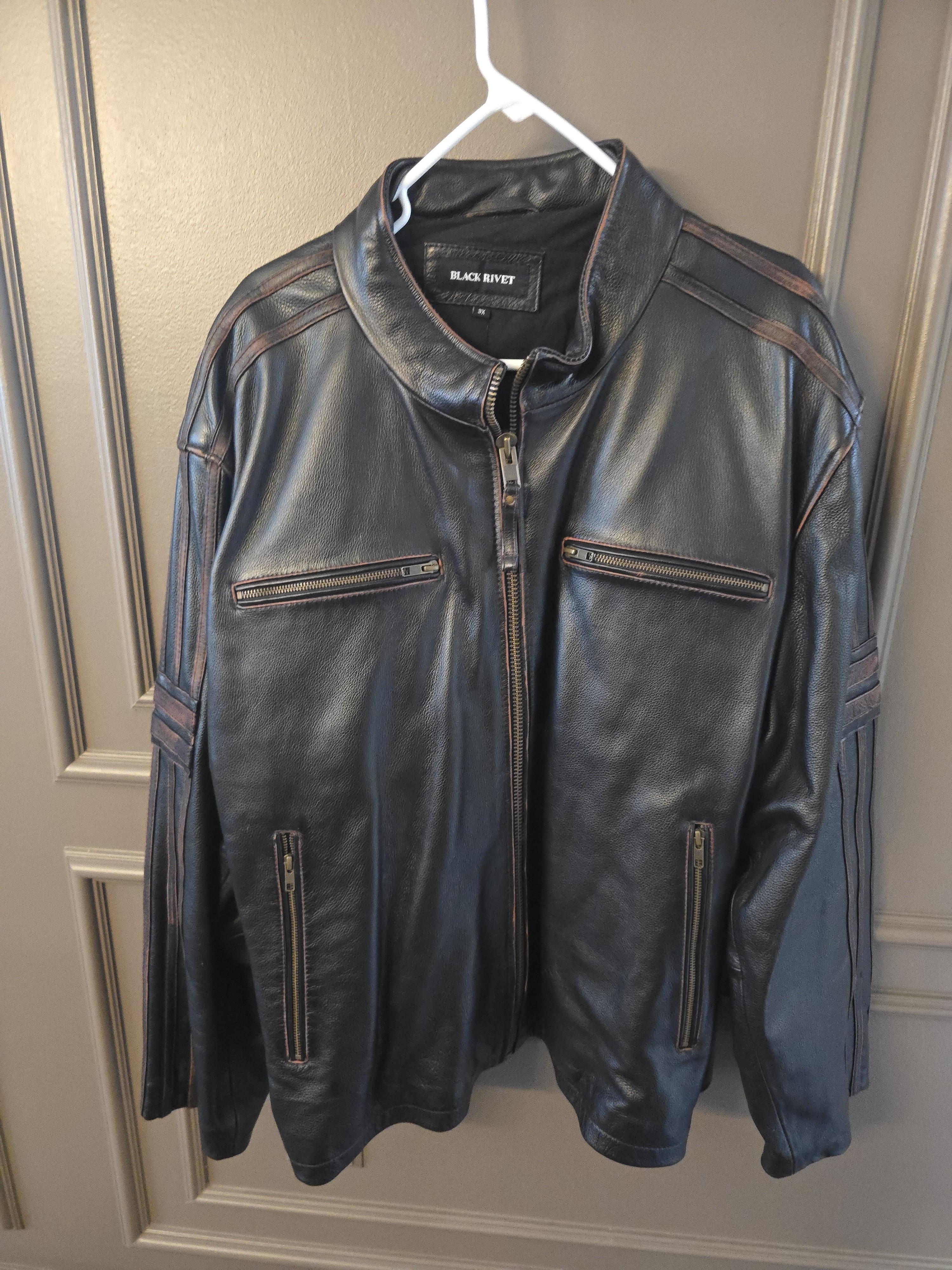 Black Rivet Men's Black Leather Zip-Front Jacket